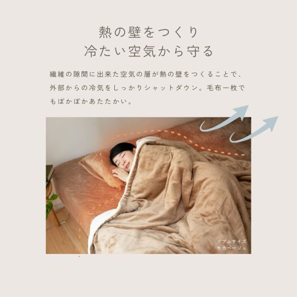 あったかフランネル2枚合せ毛布【ダブル/180×200cm】中ワタ入り